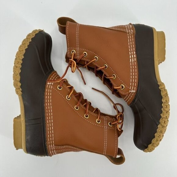 L.L. Bean Original Classic Brown Bean Leather Waterproof Rain Lace Up 6 Boots - Picture 4 of 9